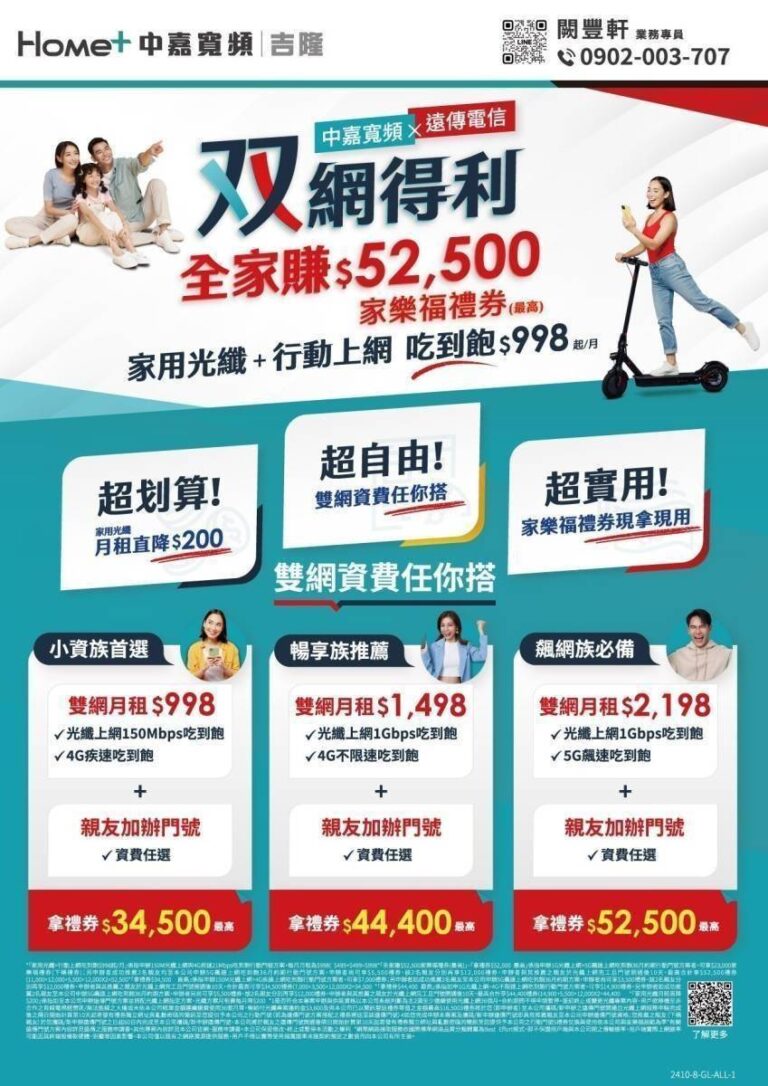 吉隆超值雙網優惠，全家最高賺$52,500福禮券！